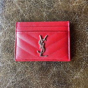 Saint Laurent card holder red with silver hardware